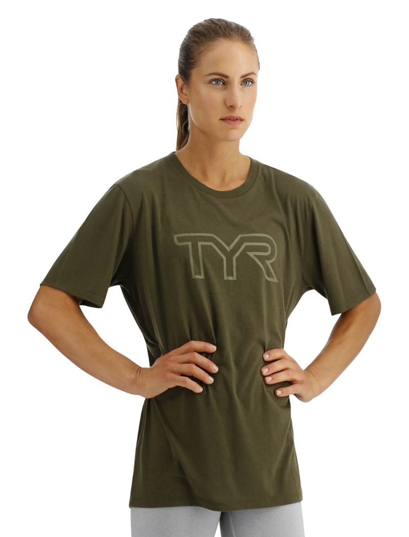 T-Shirt Tyr Ultrasoft Big Logo Tri-blend Tech Femme Vert Olive | 36278557GAV