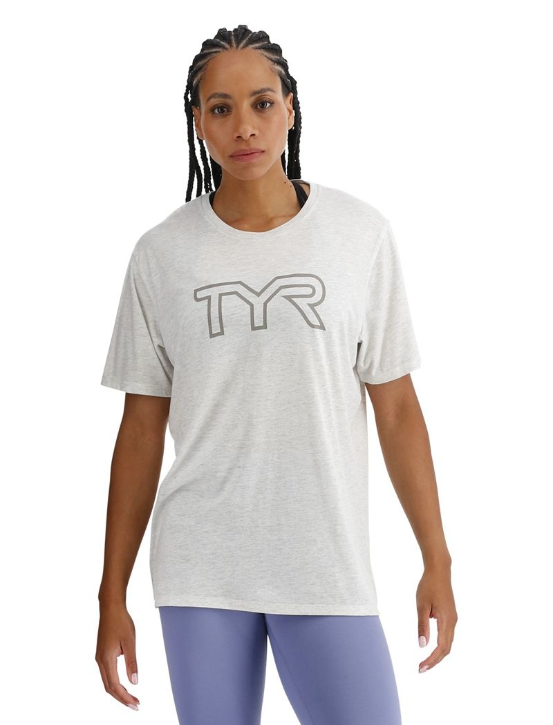 T-Shirt Tyr Ultrasoft Big Logo Tri-blend Tech Femme Grise Clair | 16473067IDO