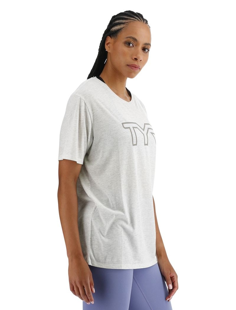 T-Shirt Tyr Ultrasoft Big Logo Tri-blend Tech Femme Grise Clair | 16473067IDO