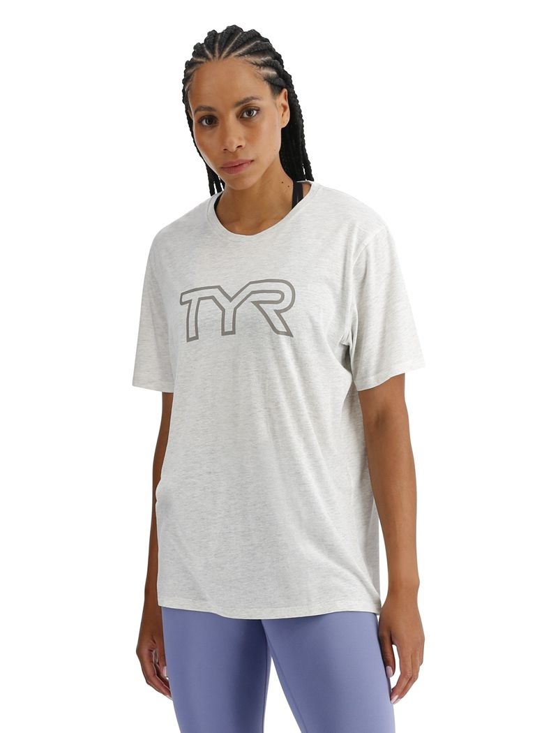 T-Shirt Tyr Ultrasoft Big Logo Tri-blend Tech Femme Grise Clair | 16473067IDO