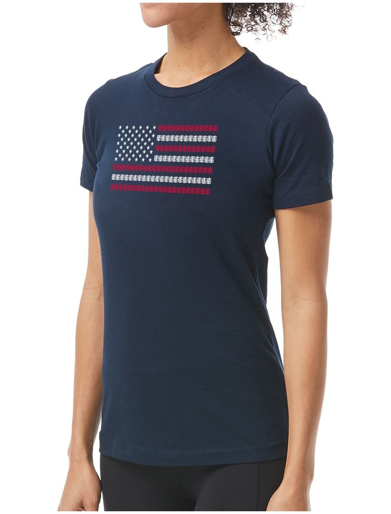 T-Shirt Tyr Graphique Usa Lanes Femme Bleu Marine | 76957272UZN