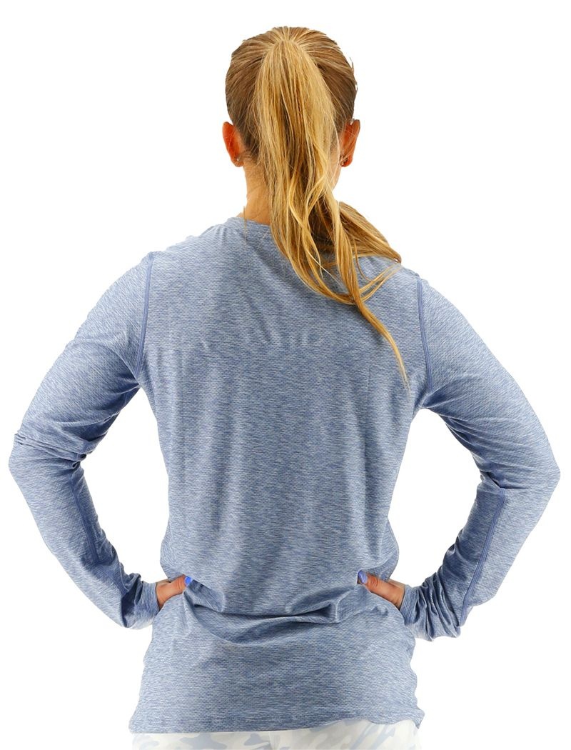 T-Shirt Tyr Airtec? Long Sleeve Femme Bleu | 12202371HUZ