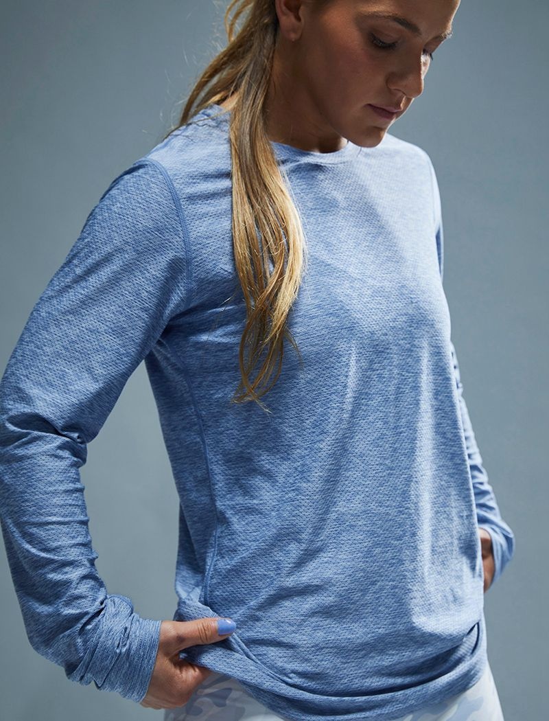 T-Shirt Tyr Airtec? Long Sleeve Femme Bleu | 12202371HUZ