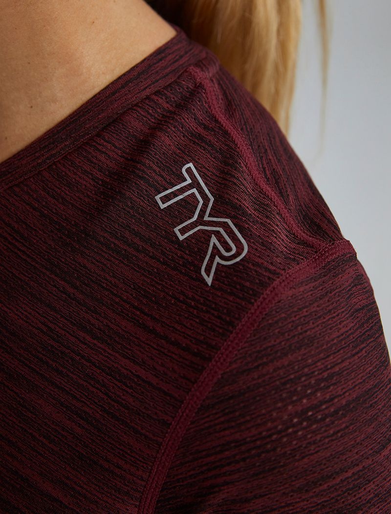 T-Shirt Tyr Airtec? Corta Sleeve Femme Bordeaux Foncé | 05393796NHX