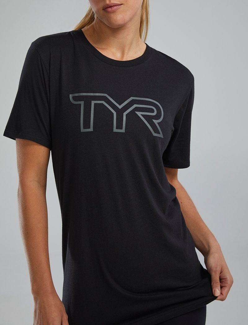 T-Shirt Tyr Ultrasoft Legere Tri Blend Tech Femme Noir | 95645873RYY