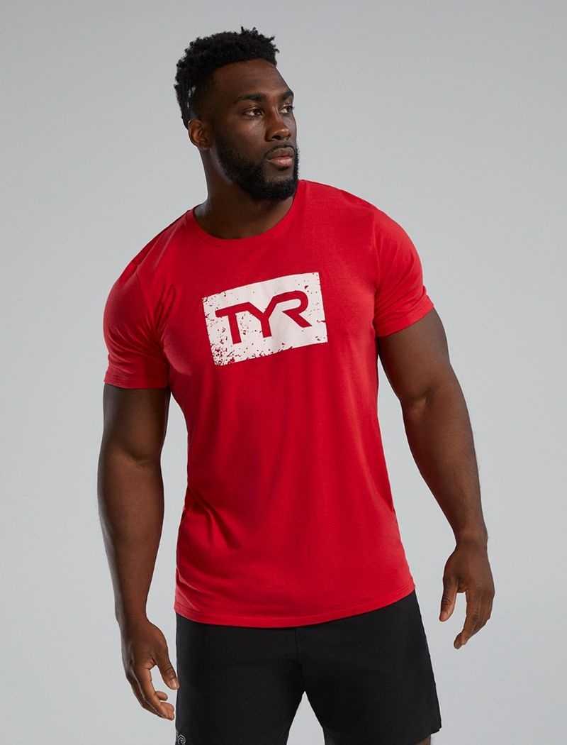 T-Shirt Tyr Ultrasoft? Corta Sleeve Graphique Distressed Homme Rouge | 41666691VYF