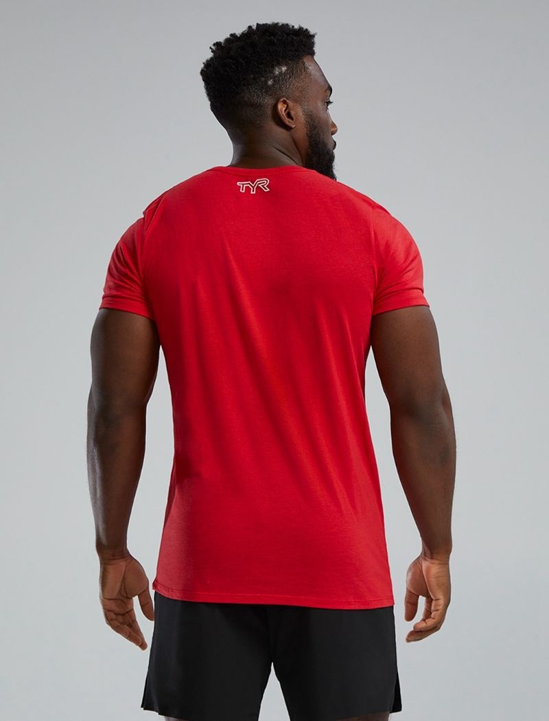 T-Shirt Tyr Ultrasoft? Corta Sleeve Graphique Distressed Homme Rouge | 41666691VYF