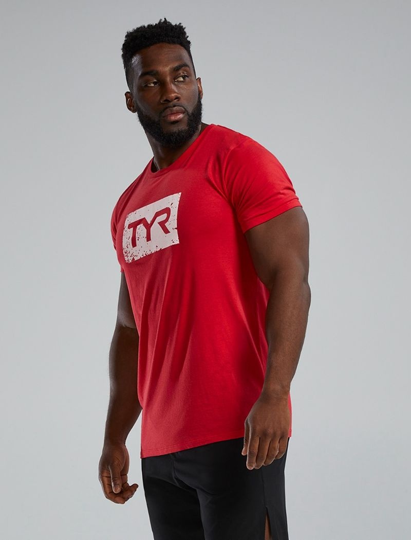 T-Shirt Tyr Ultrasoft? Corta Sleeve Graphique Distressed Homme Rouge | 41666691VYF