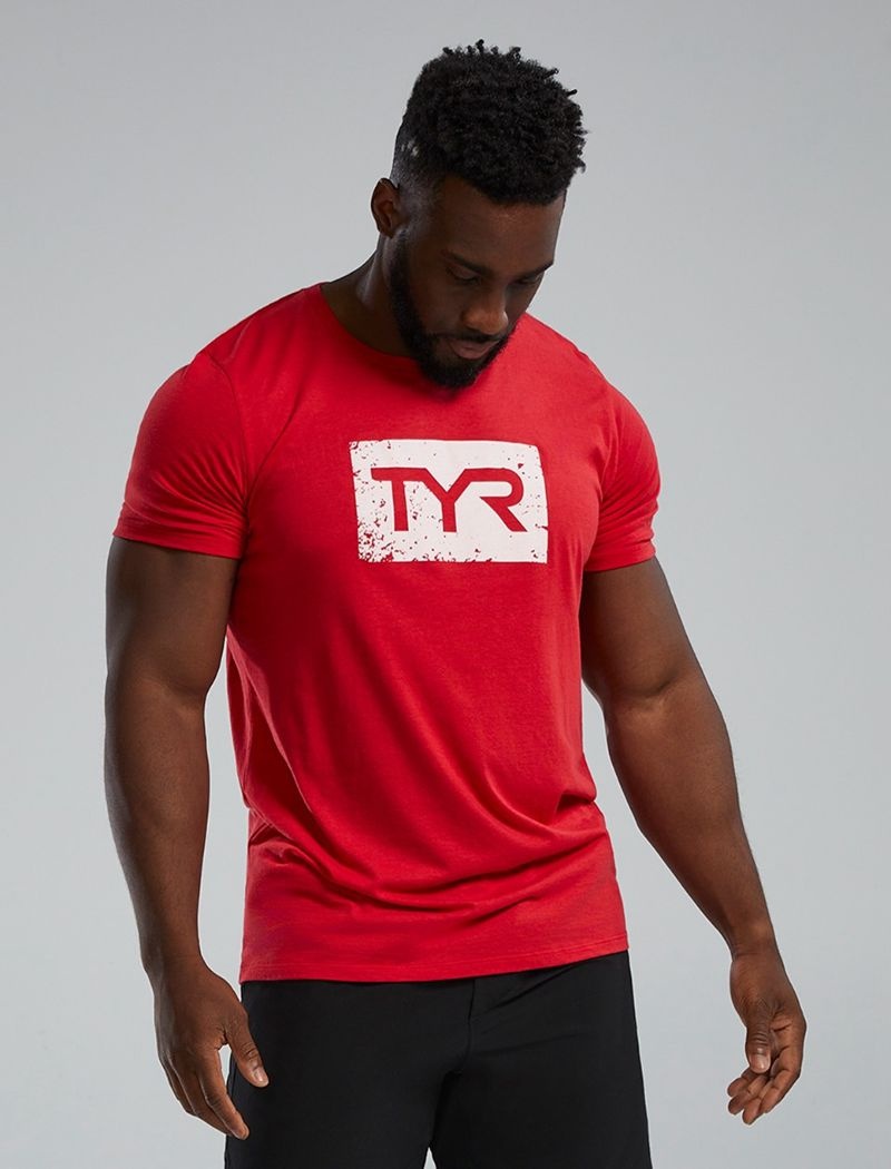 T-Shirt Tyr Ultrasoft? Corta Sleeve Graphique Distressed Homme Rouge | 41666691VYF