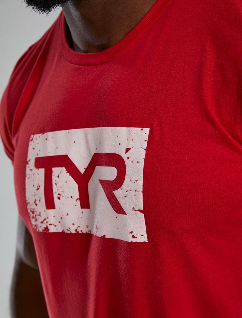 T-Shirt Tyr Ultrasoft? Corta Sleeve Graphique Distressed Homme Rouge | 41666691VYF