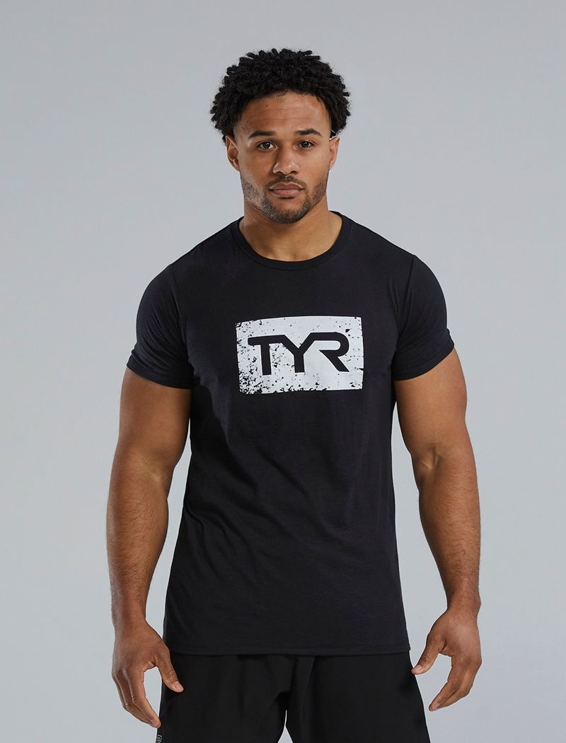 T-Shirt Tyr Ultrasoft? Corta Sleeve Graphique Distressed Homme Noir Blanche | 31679637KVQ