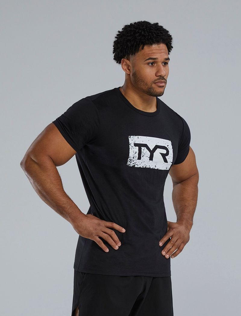 T-Shirt Tyr Ultrasoft? Corta Sleeve Graphique Distressed Homme Noir Blanche | 31679637KVQ