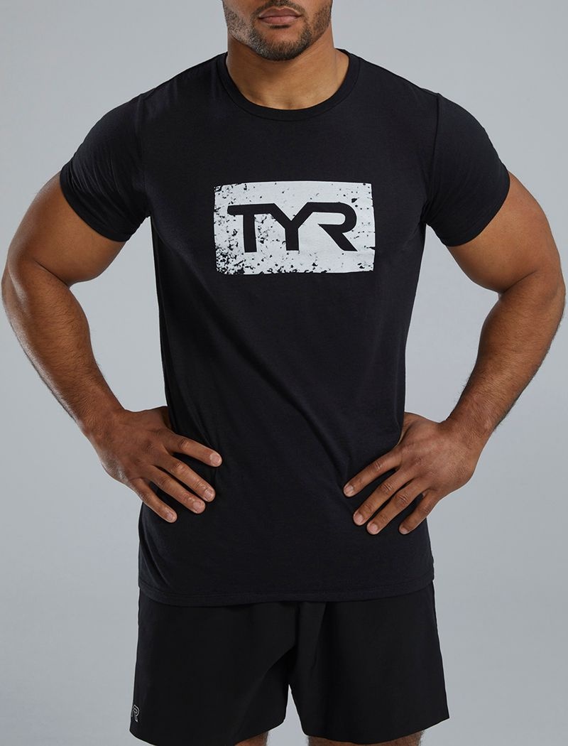 T-Shirt Tyr Ultrasoft? Corta Sleeve Graphique Distressed Homme Noir Blanche | 31679637KVQ