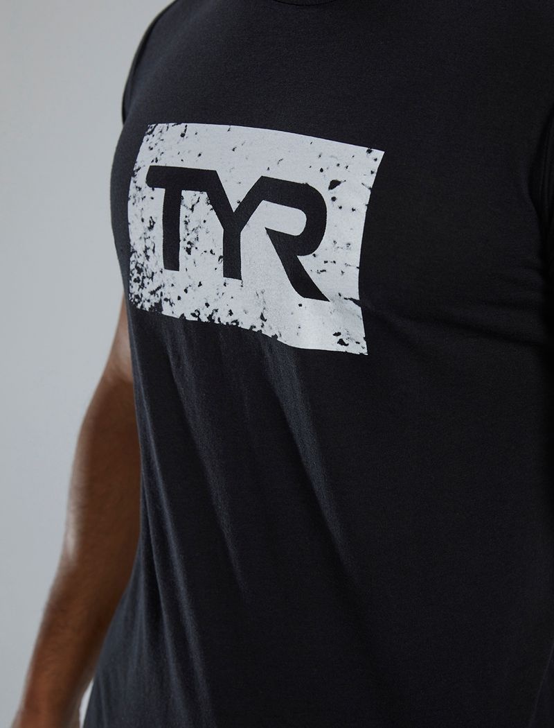 T-Shirt Tyr Ultrasoft? Corta Sleeve Graphique Distressed Homme Noir Blanche | 31679637KVQ