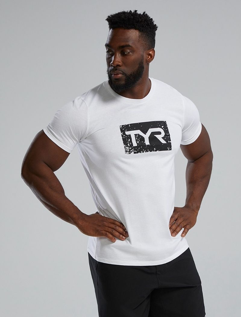 T-Shirt Tyr Ultrasoft? Corta Sleeve Graphique Distressed Homme Blanche Noir | 24981229RTN