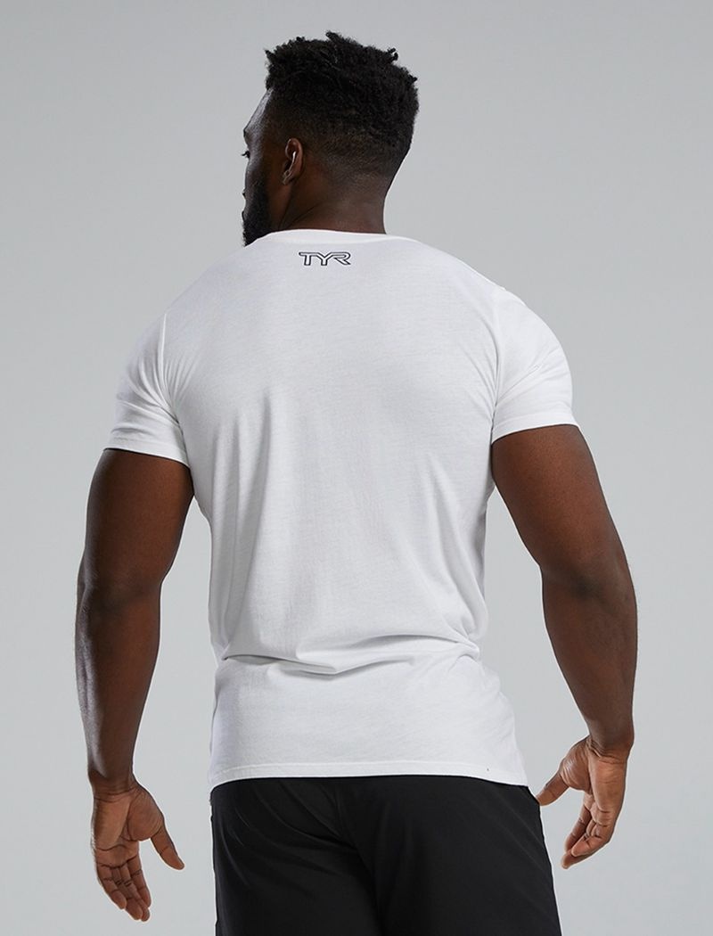 T-Shirt Tyr Ultrasoft? Corta Sleeve Graphique Distressed Homme Blanche Noir | 24981229RTN