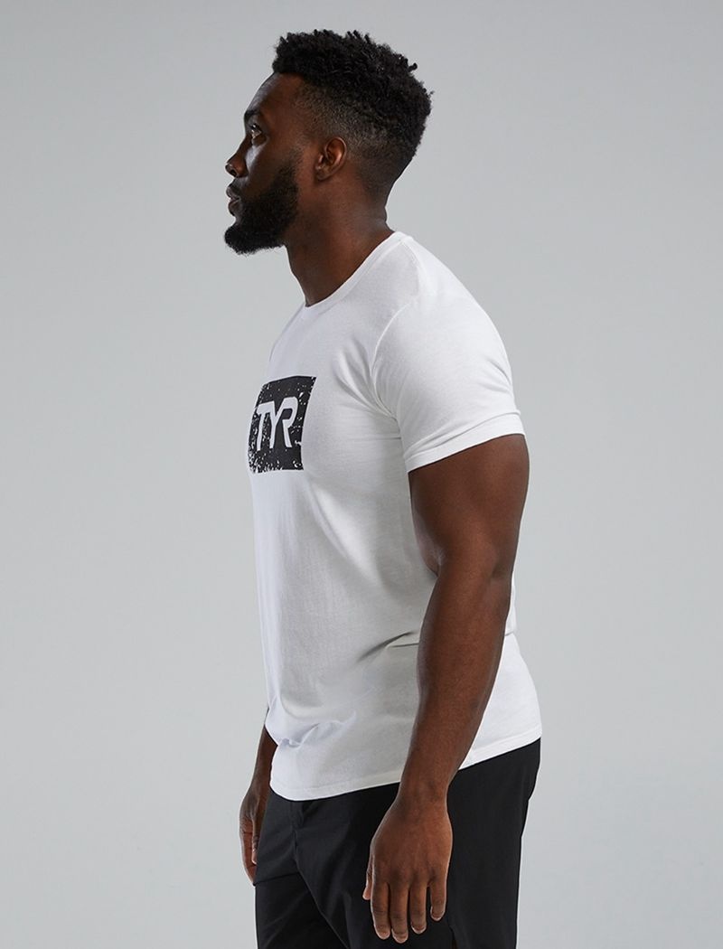 T-Shirt Tyr Ultrasoft? Corta Sleeve Graphique Distressed Homme Blanche Noir | 24981229RTN