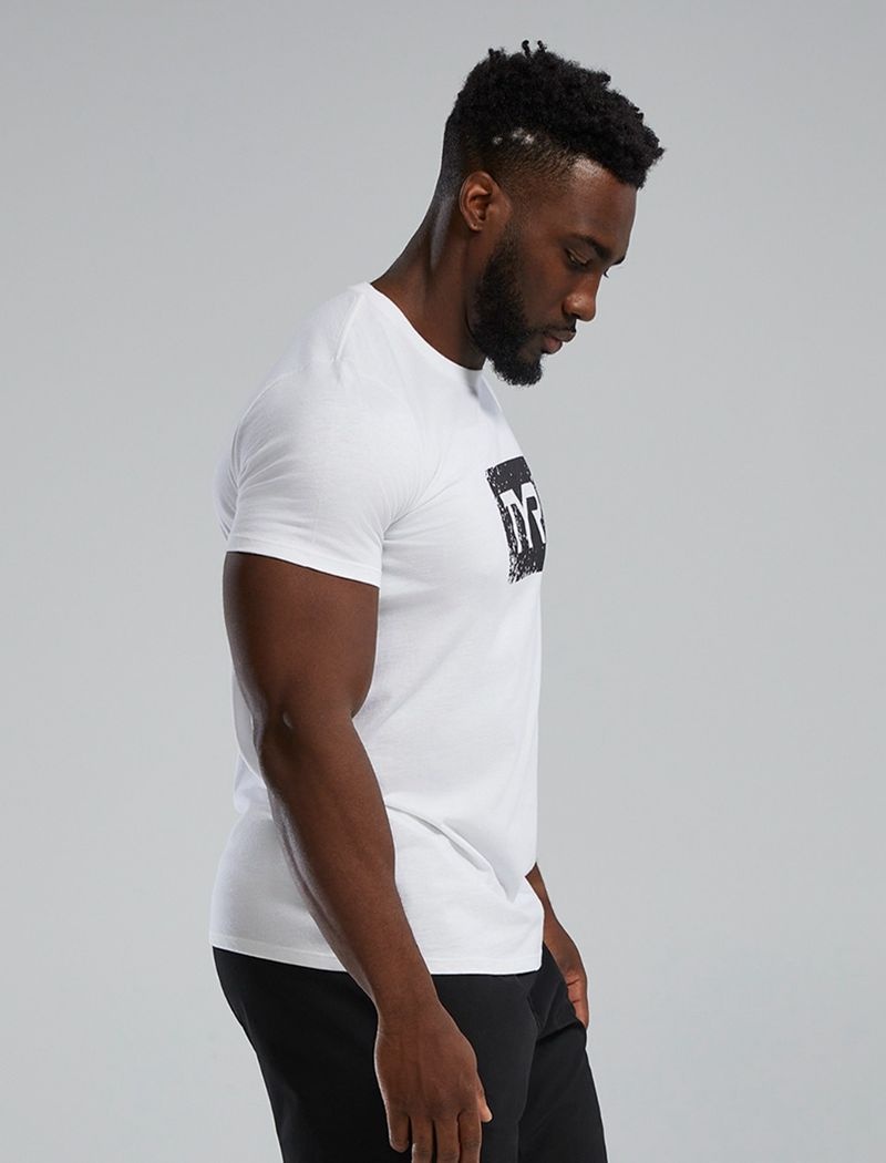 T-Shirt Tyr Ultrasoft? Corta Sleeve Graphique Distressed Homme Blanche Noir | 24981229RTN