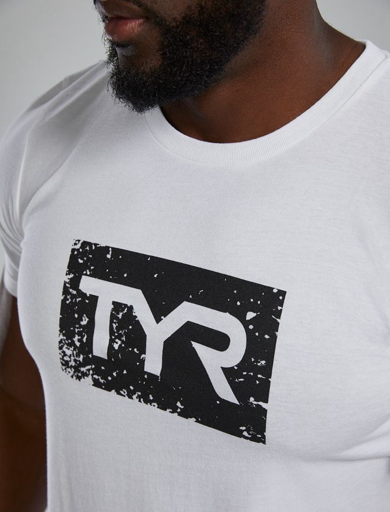 T-Shirt Tyr Ultrasoft? Corta Sleeve Graphique Distressed Homme Blanche Noir | 24981229RTN