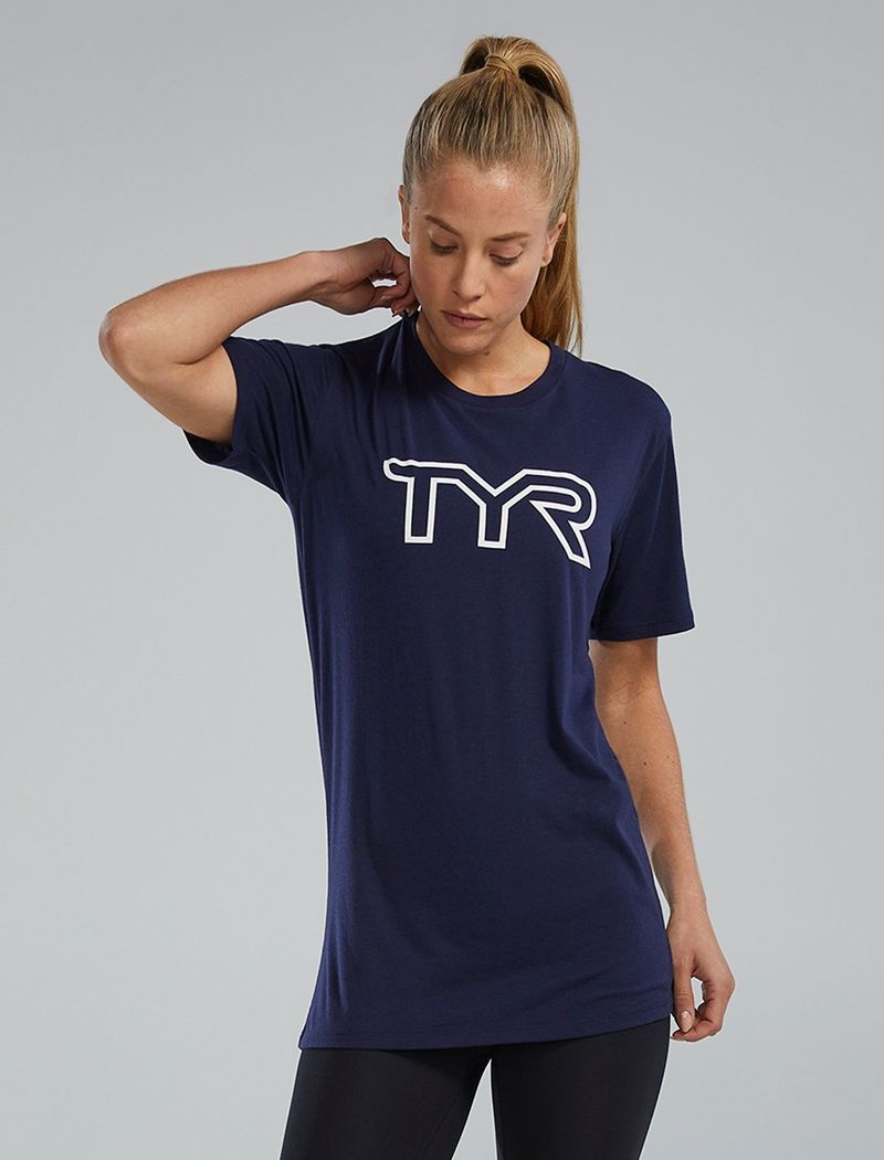 T-Shirt Tyr Ultrasoft Legere Tri Blend Tech Femme Bleu Marine | 47784760EBB