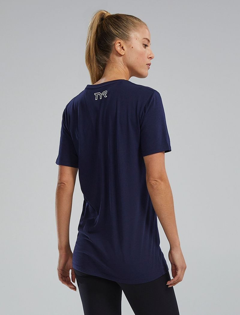 T-Shirt Tyr Ultrasoft Legere Tri Blend Tech Femme Bleu Marine | 47784760EBB