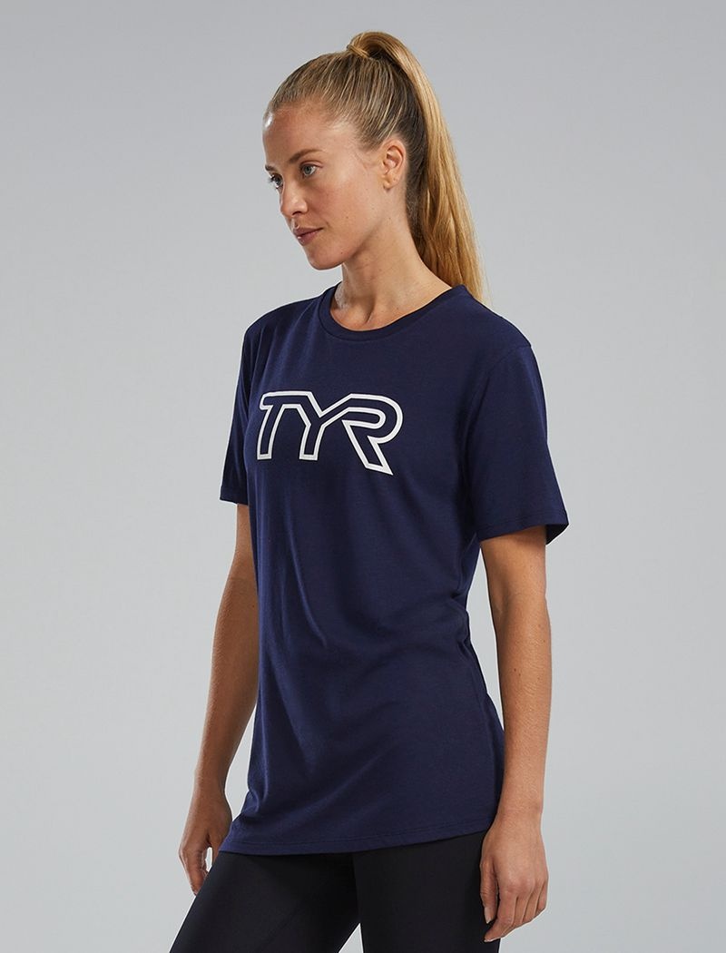 T-Shirt Tyr Ultrasoft Legere Tri Blend Tech Femme Bleu Marine | 47784760EBB