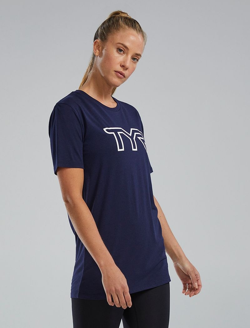 T-Shirt Tyr Ultrasoft Legere Tri Blend Tech Femme Bleu Marine | 47784760EBB