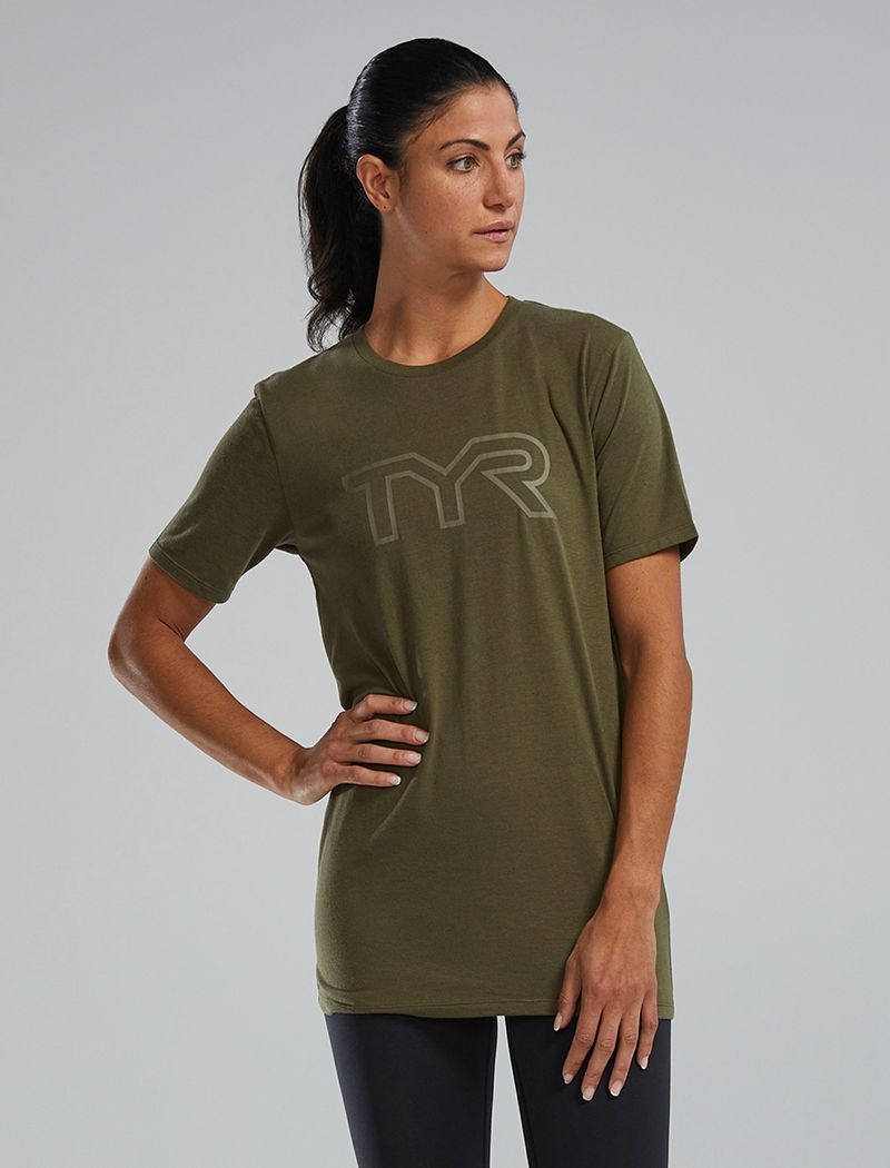 T-Shirt Tyr Ultrasoft Legere Tri Blend Tech Femme Vert Olive | 11203097LWG