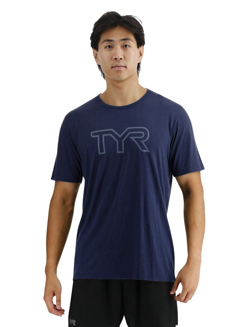 T-Shirt Tyr Ultrasoft Big Logo Tri-blend Tech Homme Bleu Marine | 38914173HZM