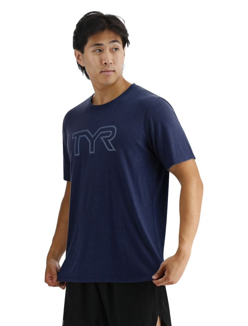 T-Shirt Tyr Ultrasoft Big Logo Tri-blend Tech Homme Bleu Marine | 38914173HZM