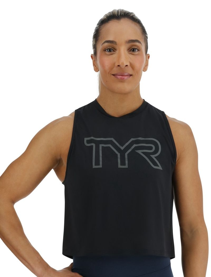 Debardeur Tyr Climadry? Cropped Tech Femme Noir | 48319003KUP