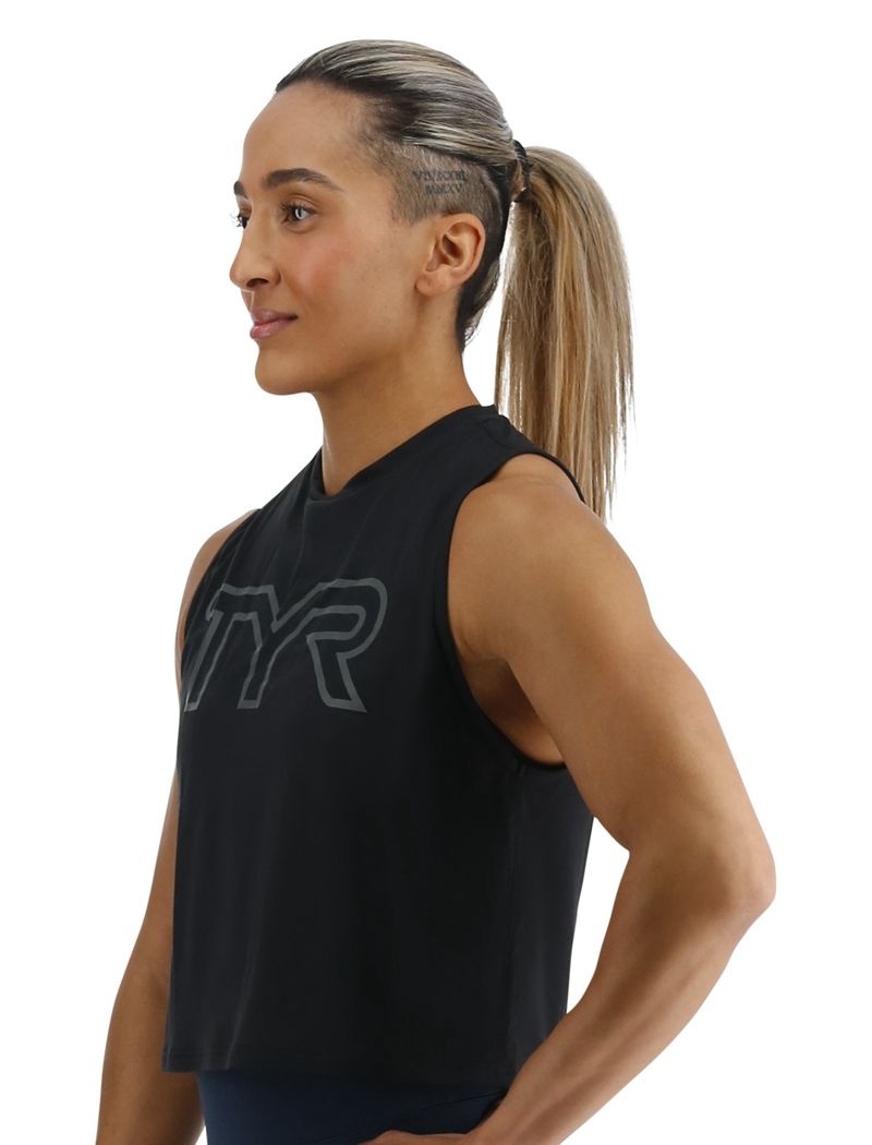 Debardeur Tyr Climadry? Cropped Tech Femme Noir | 48319003KUP