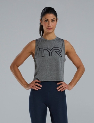 Debardeur Tyr Climadry? Cropped Tech Femme Grise Foncé | 16797208VNU