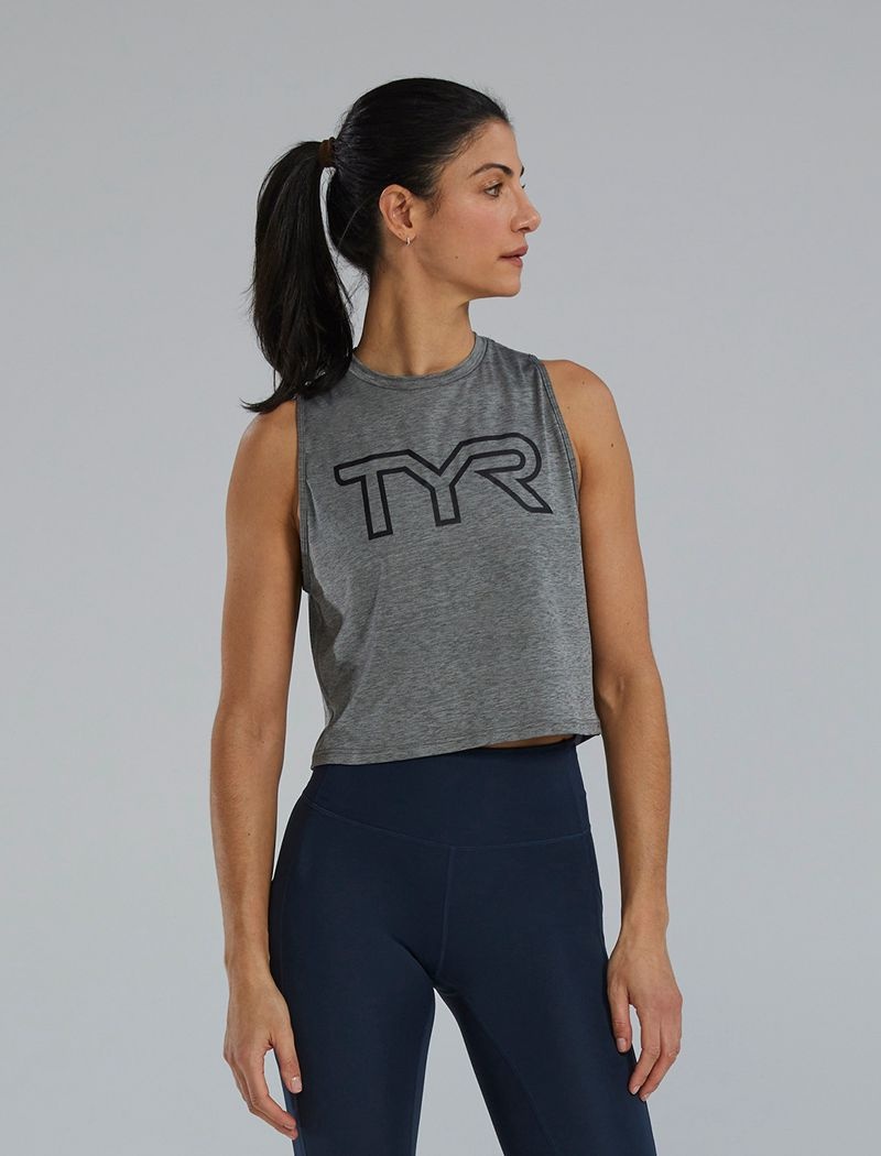 Debardeur Tyr Climadry? Cropped Tech Femme Grise Foncé | 16797208VNU