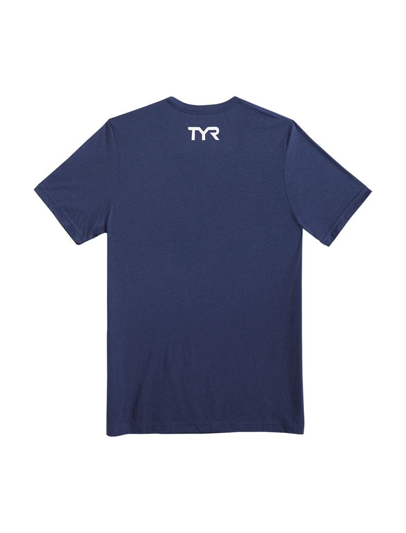 T-Shirt Tyr Graphique Homme Bleu Blanche Rouge | 06281850SBL