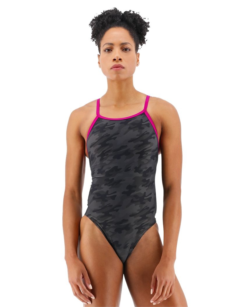 Maillot de Bain Tyr Durafast Elite? Diamond Controlfit Femme Noir Camouflage | 87289655BQG