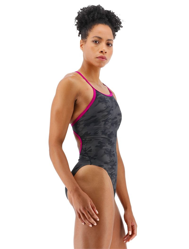 Maillot de Bain Tyr Durafast Elite? Diamond Controlfit Femme Noir Camouflage | 87289655BQG