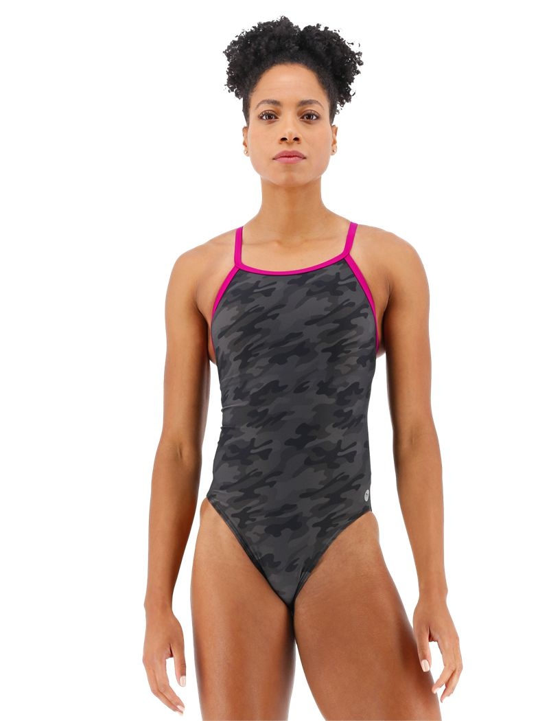 Maillot de Bain Tyr Durafast Elite? Diamond Controlfit Femme Noir Camouflage | 87289655BQG