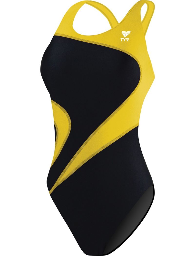 Maillot de Bain Tyr Tyreco? Maxfit T-splice Femme Noir Jaune | 31116998DUC