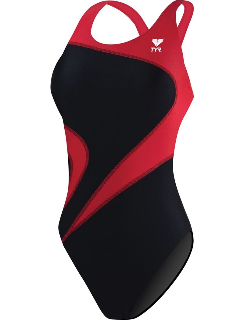 Maillot de Bain Tyr Tyreco? Maxfit T-splice Femme Noir Rouge | 02214682GNP