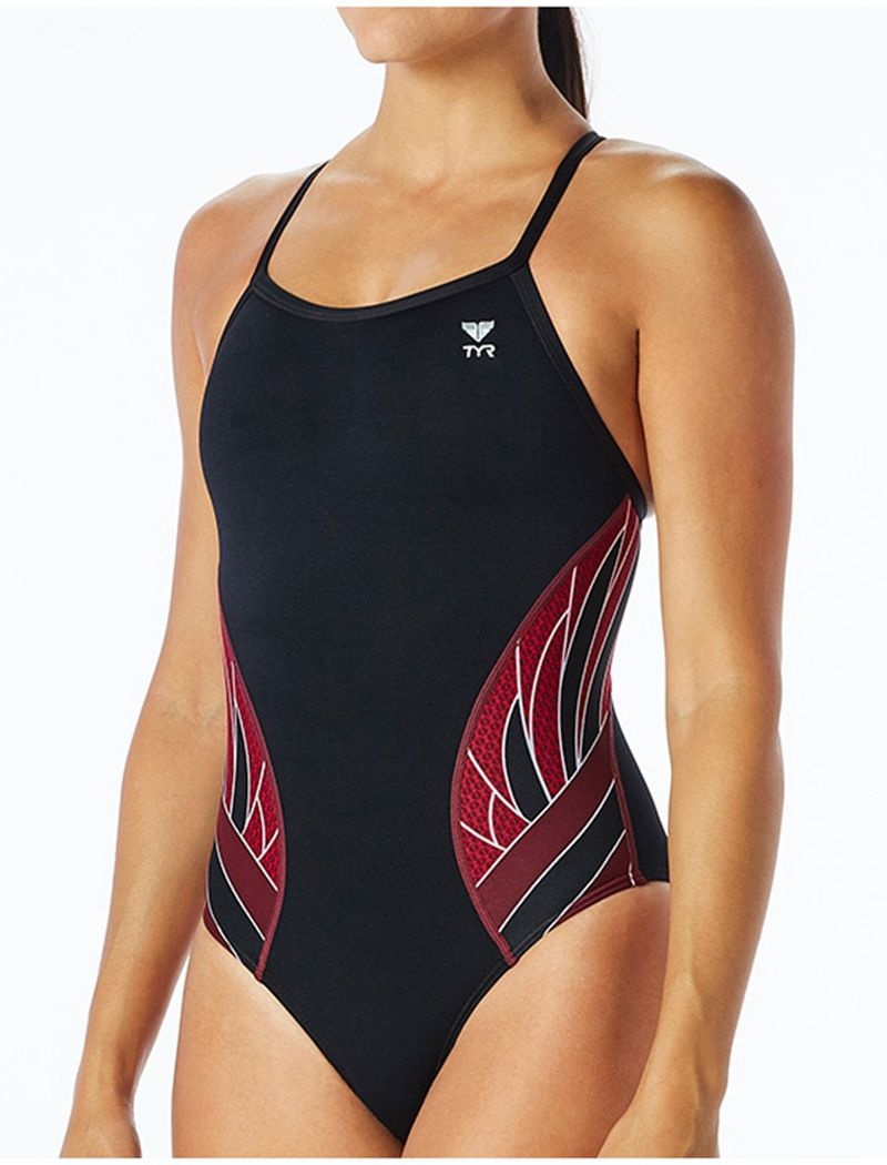 Maillot de Bain Tyr Durafast Elite? Diamondfit Phoenix Femme Noir Rouge | 51984577OTD