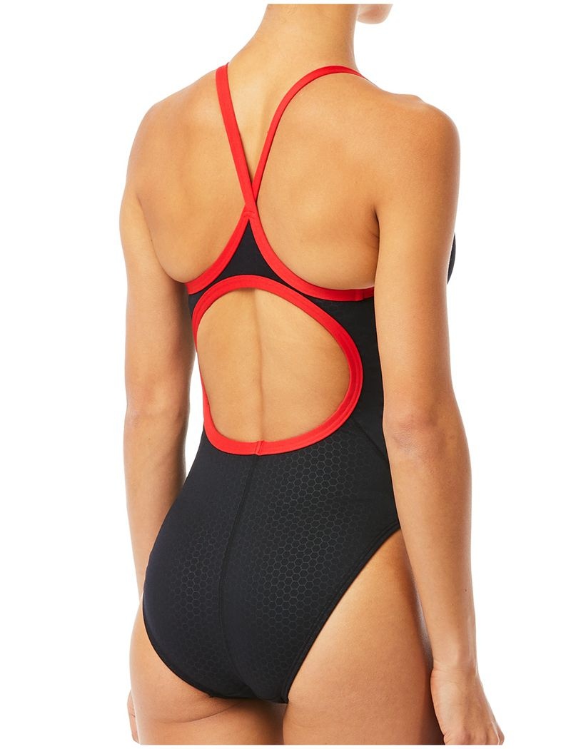 Maillot de Bain Tyr Durafast Elite? Diamondfit Hexa Femme Noir Rouge | 46975848FNG