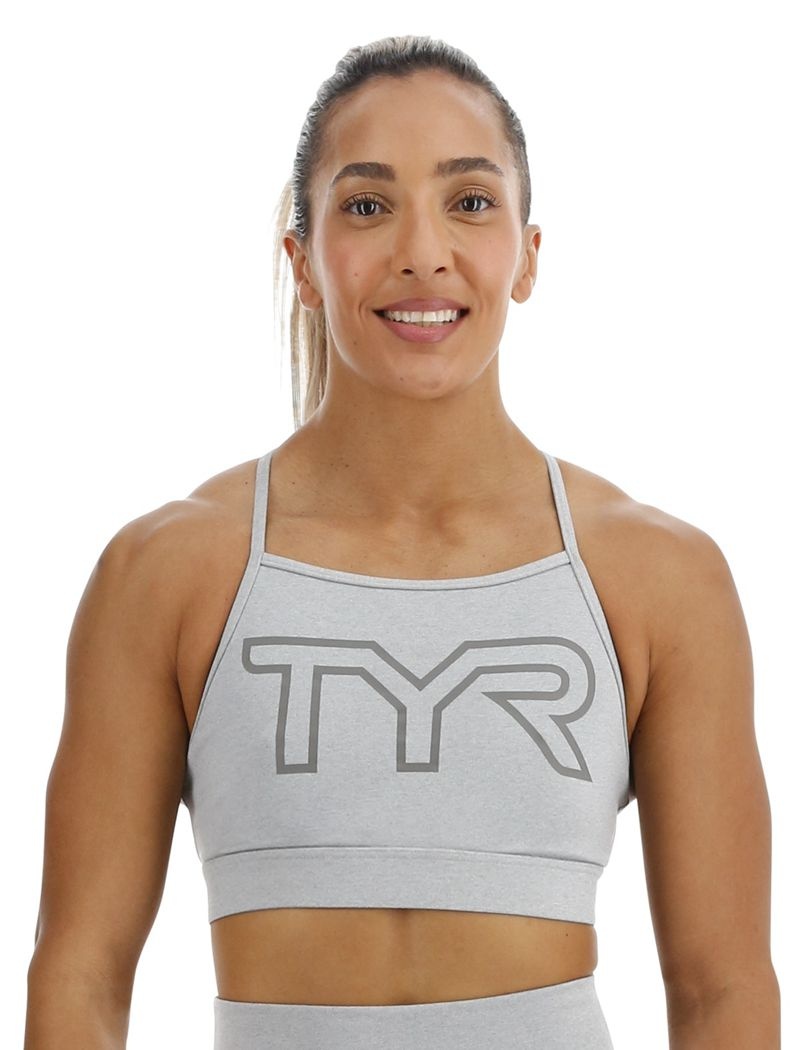 Soutien Gorge Sport Tyr Base Kinetic? High Neck Big Logo Femme Grise | 19719917HXE