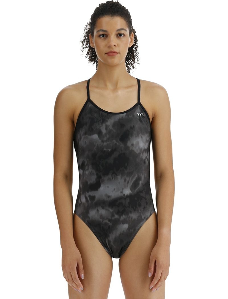 Maillot de Bain Tyr Durafast Elite? Crosscut Tieback Turbulent Femme Noir Grise | 90938474GEJ