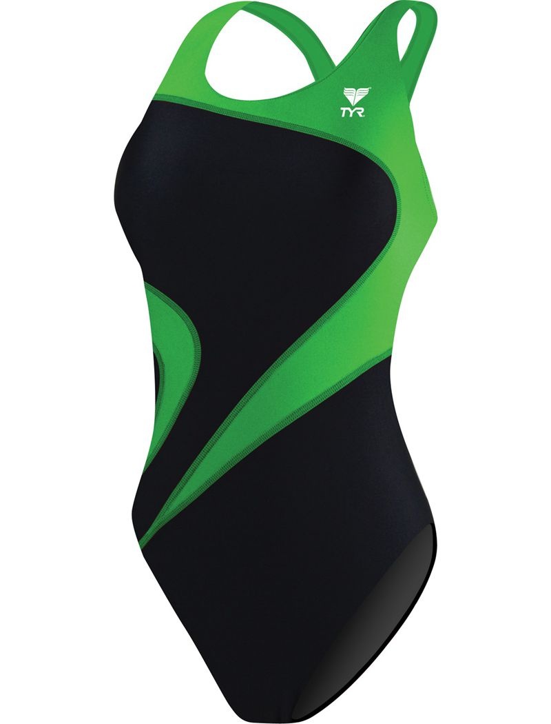 Maillot de Bain Tyr Tyreco? Maxfit T-splice Femme Noir Vert | 81490747WBO