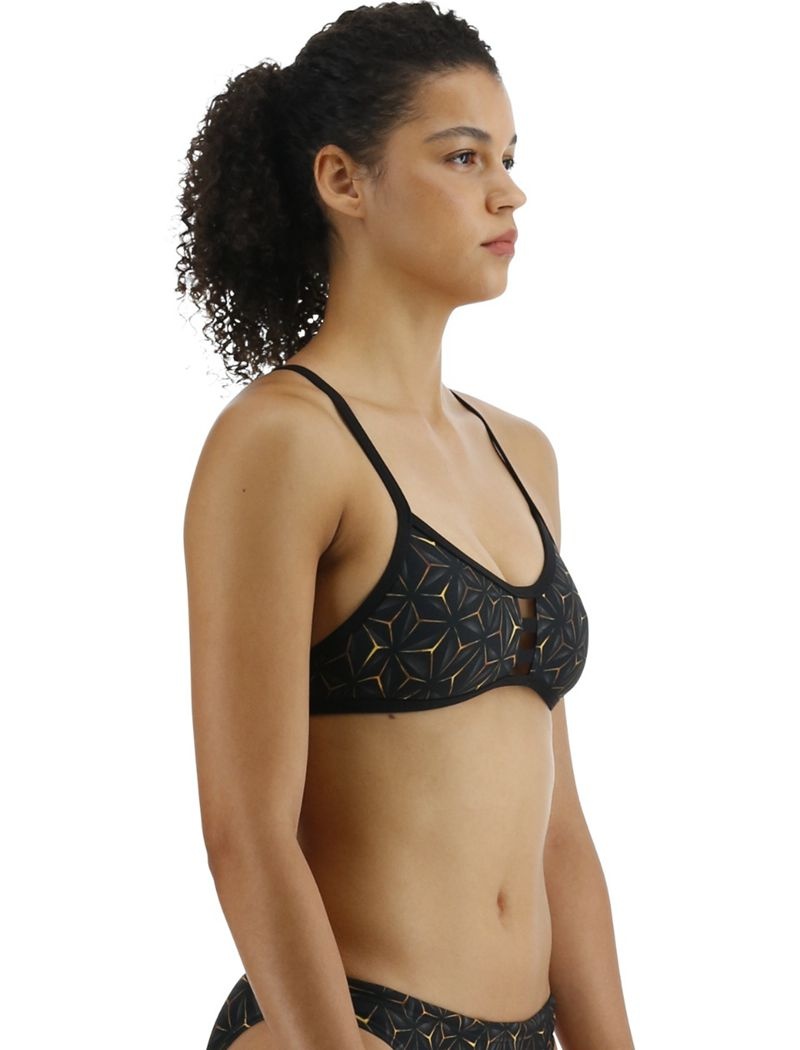 Maillot de Bain Tyr Durafast Elite? Pacific Tieback Top Obsidian Femme Noir Doré | 08213210CQV