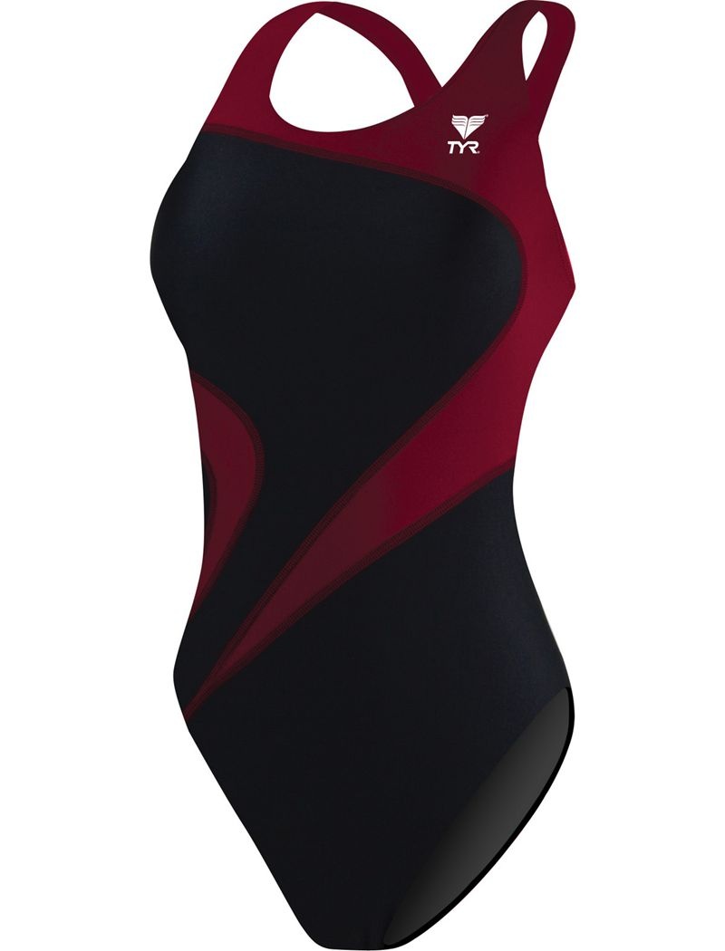 Maillot de Bain Tyr Tyreco? Maxfit T-splice Femme Noir Rouge Foncé | 41098743XUP