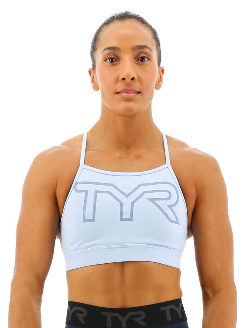 Soutien Gorge Sport Tyr Base Kinetic? High Neck Big Logo Femme Bleu Clair | 75906762ZCJ