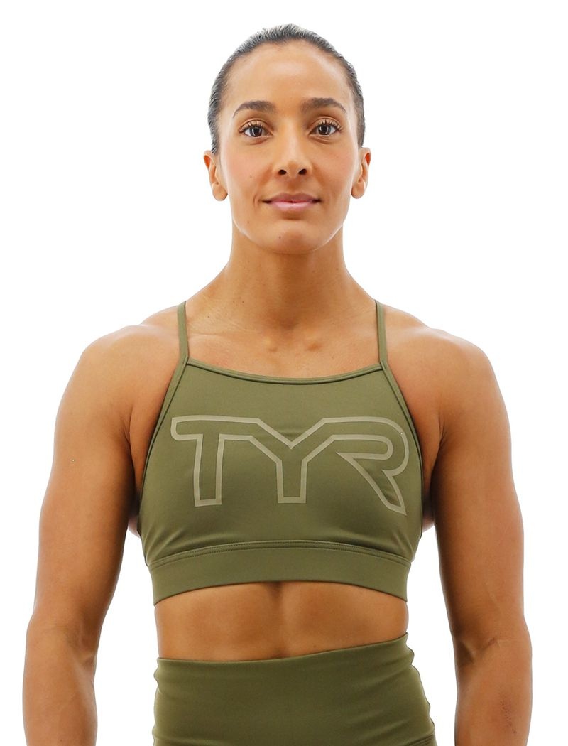 Soutien Gorge Sport Tyr Base Kinetic? High Neck Big Logo Femme Vert Olive | 35236873JYO