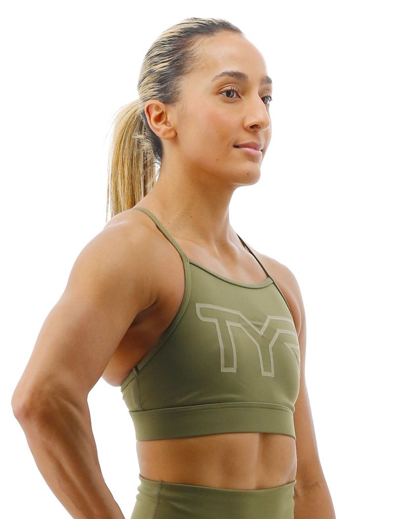 Soutien Gorge Sport Tyr Base Kinetic? High Neck Big Logo Femme Vert Olive | 35236873JYO